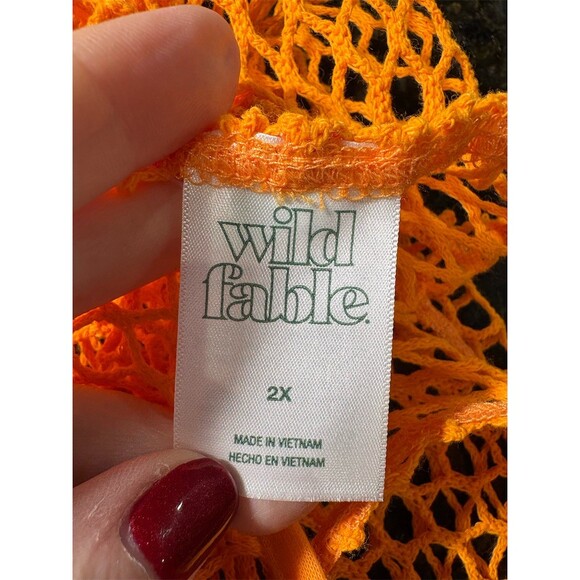 Wild Fable Cover Up Dress Womens 2XL Plus Orange Fishnet Mesh Midi - Picture 6 of 8